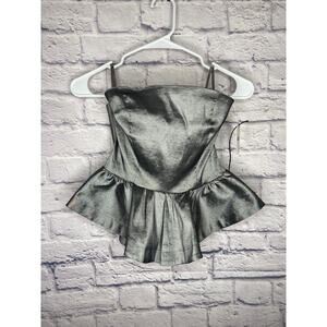 needii Silver Grey Strapless Corset Style Top, Peplum Ruffle SZ Small NEW W/TAG